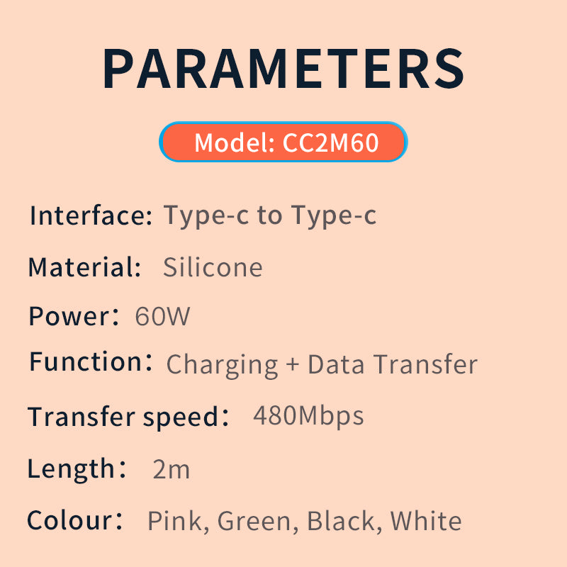 USB-C to USB-C Cable 2m, 60W Fast Charging Cord