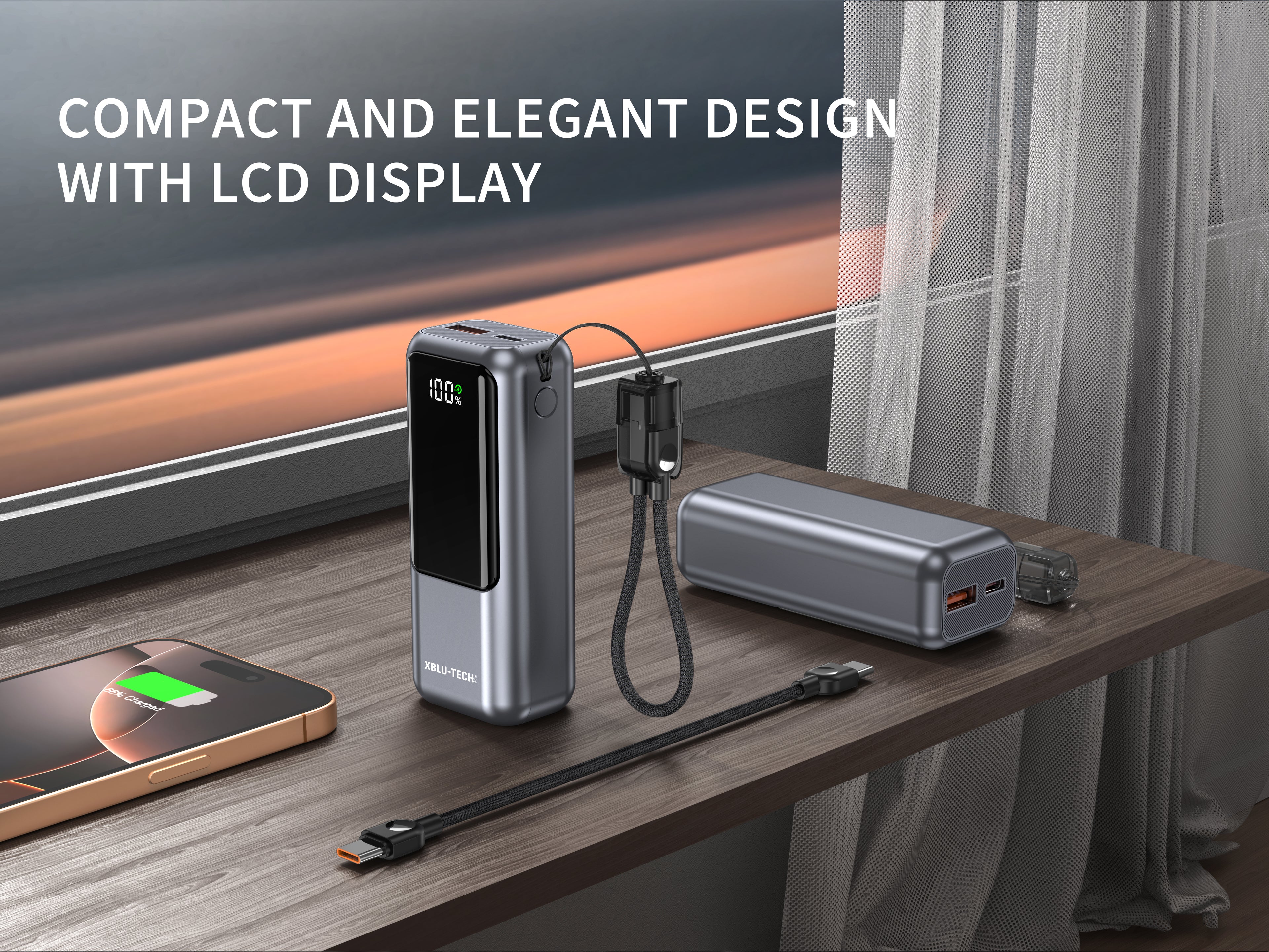 XBLU-TECH 10,000mAh 22.5W Fast Charging Mini Power Bank – Built-in USB-C Lanyard Cable, Compact Portable Charger for iPhone, Samsung, and USB-C Devices