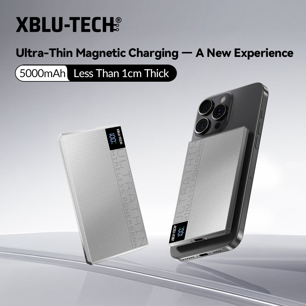 Xblu-Tech Ultra-Thin Wireless Power Bank 5000mAh - 15W Fast Wireless & 20W PD Wired CHarging, Slim <1cm Portable Charger for iPhonec Samsung & USB-C Devices