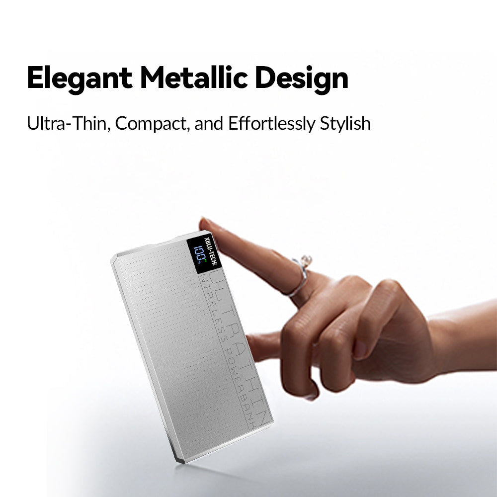 Xblu-Tech Ultra-Thin Wireless Power Bank 5000mAh - 15W Fast Wireless & 20W PD Wired CHarging, Slim <1cm Portable Charger for iPhonec Samsung & USB-C Devices